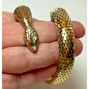 Vintage Gold Tone Mesh Snake Serpent Coil Wrap Bracelet Bangle Cuff Egyptian Rev